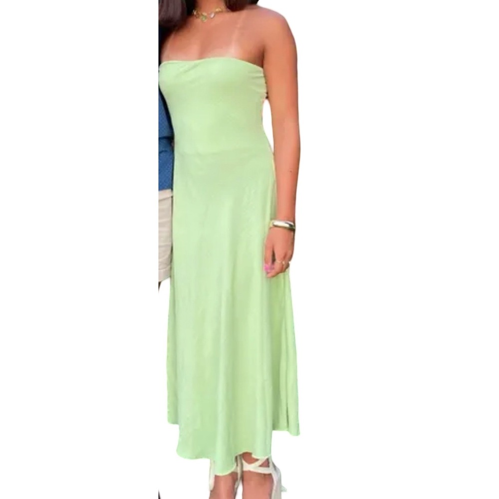 See You Monday Lime Green Strapless Open Back Midi‎ Dress Size M Polyesters